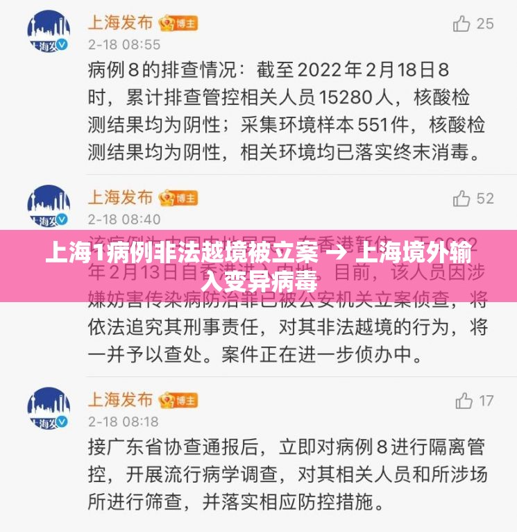 上海1病例非法越境被立案 → 上海境外输入变异病毒 上海1病例非法越境被立案 → 上海境外输入变异病毒