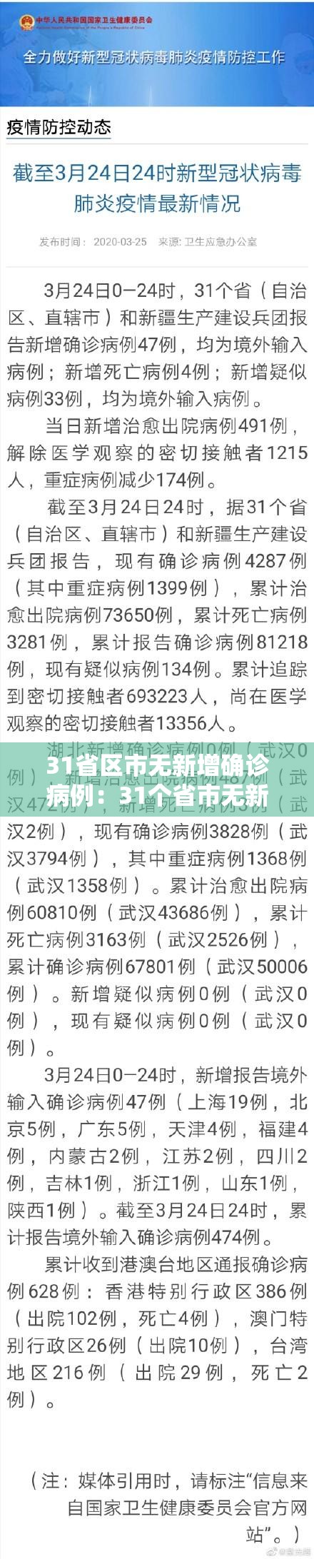 31省区市无新增确诊病例:31个省市无新增本土确诊病例 31省区市无新增确诊病例:31个省市无新增本土确诊病例
