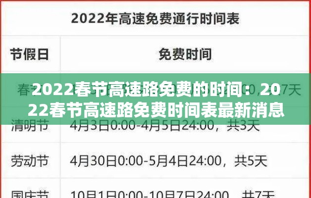 2022春节高速路免费的时间：2022春节高速路免费时间表最新消息查询