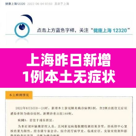 上海昨日新增1例本土无症状›上海昨日新增1例本土无症状感染者