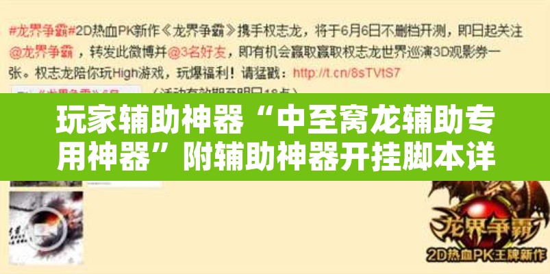 玩家辅助神器“中至窝龙辅助专用神器”附辅助神器开挂脚本详细步骤