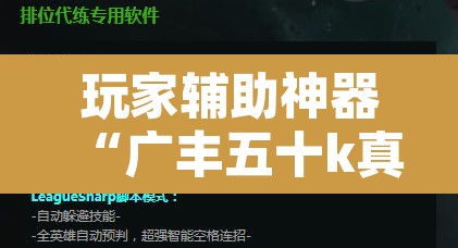 玩家辅助神器“广丰五十k真的确实有挂”开挂辅助脚本+详细开挂安装教程