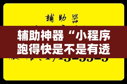 辅助神器“小程序跑得快是不是有透视辅助挂	”开挂辅助脚本+详细开挂安装教程