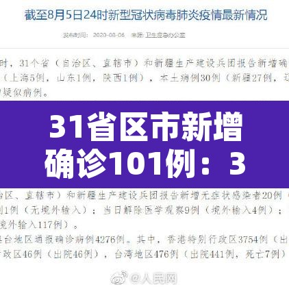 31省区市新增确诊101例：31省区市新增确诊1