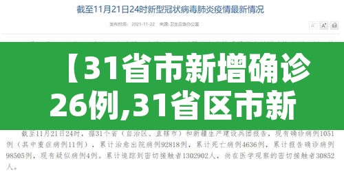 【31省市新增确诊26例,31省区市新增确诊96例】 【31省市新增确诊26例,31省区市新增确诊96例】