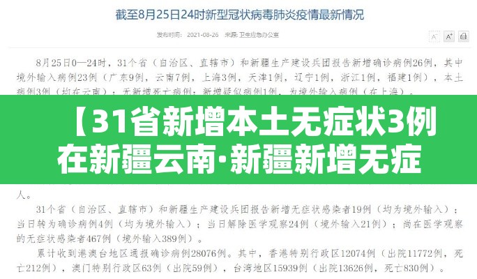 【31省新增本土无症状3例在新疆云南·新疆新增无症状116】