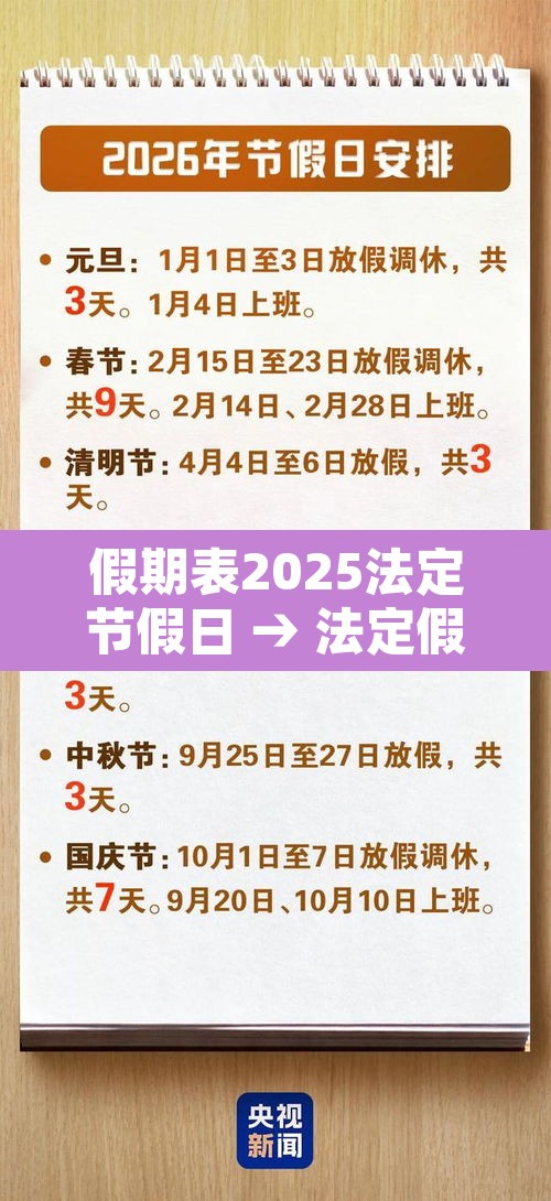 假期表2025法定节假日 → 法定假日13天一览表